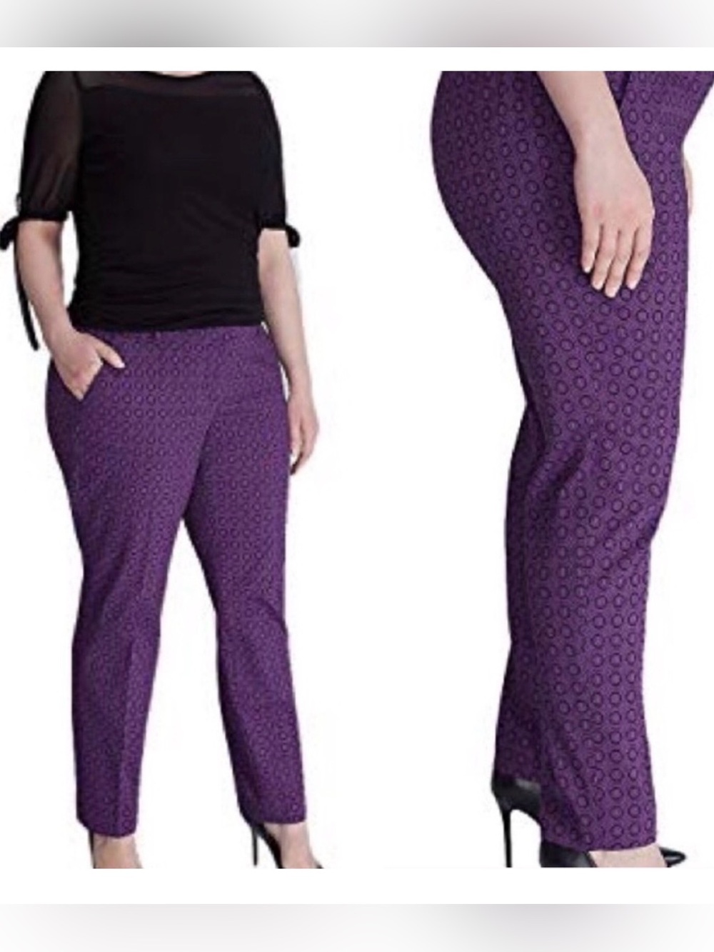 Lane Bryant The Ashley Pants Size 22 Curvy Ankle Purple Black Geometric Pattern